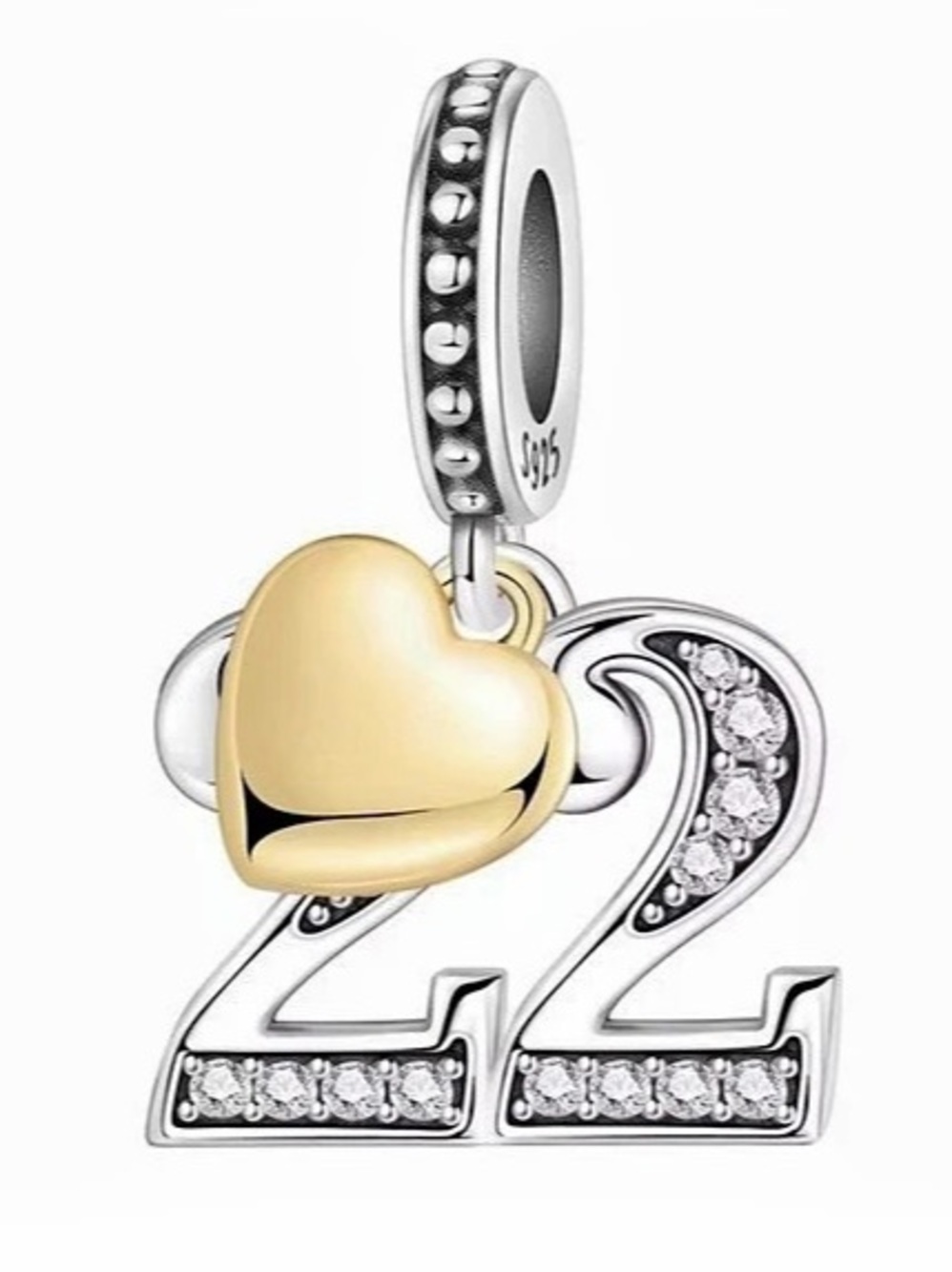New Pandora Two-Tone 22 Heart Jewelry Charm